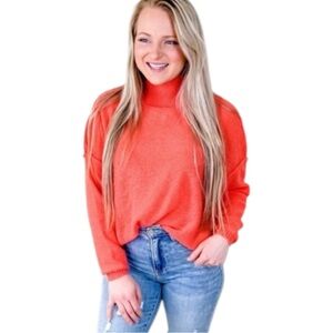 GeeGee Orange Mock Neck Cropped Sweater – Cozy Knit, Large